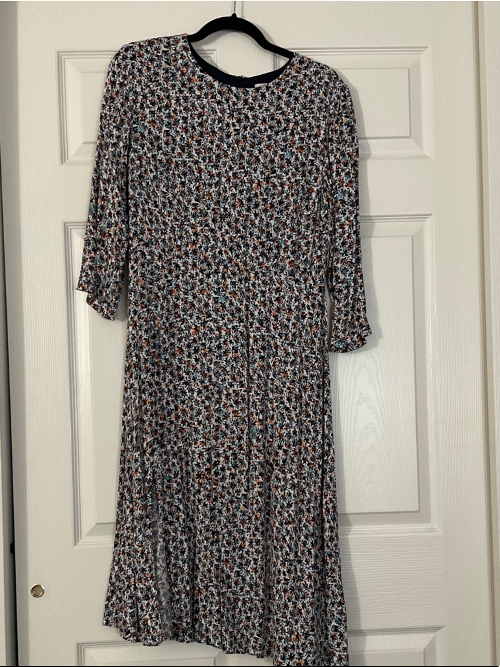 LOFT Black Floral Midi Dress with Multicolor Accents